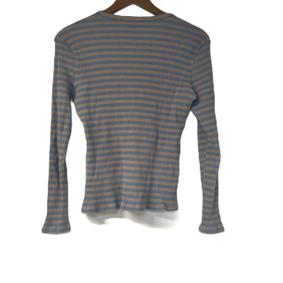 Acne Blue and Tan Striped Long Sleeve Tee - Picture 3 of 8